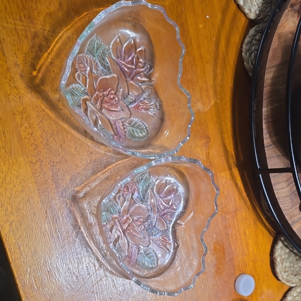 Heart-Shaped Glass Dishes with Floral Design